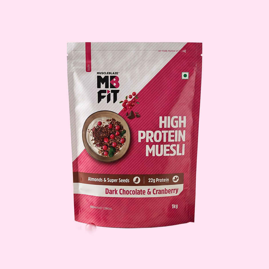 MuscleBlaze Fit High Protein Muesli (Dark Chocolate & Cranberry, 1kg) | 22g Protein