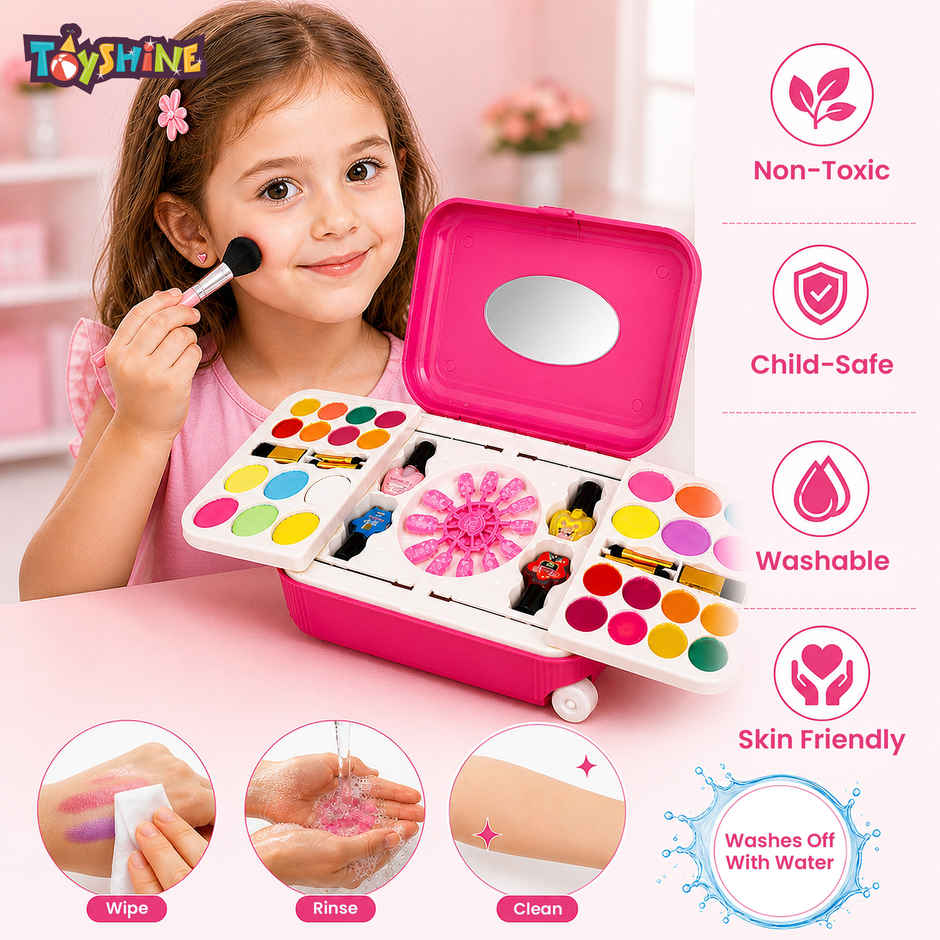 Toyshine 2-in-1 Cosmetic Makeup & Nail Art Kit with Trolley Bag for Kids | Age 3+ years