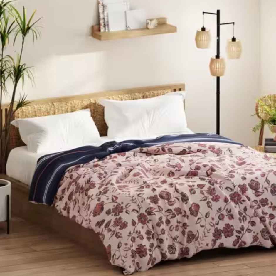 Kopa Super Soft Microfiber Comforter for All Weather | Single Size | Floral | Brick, Blue