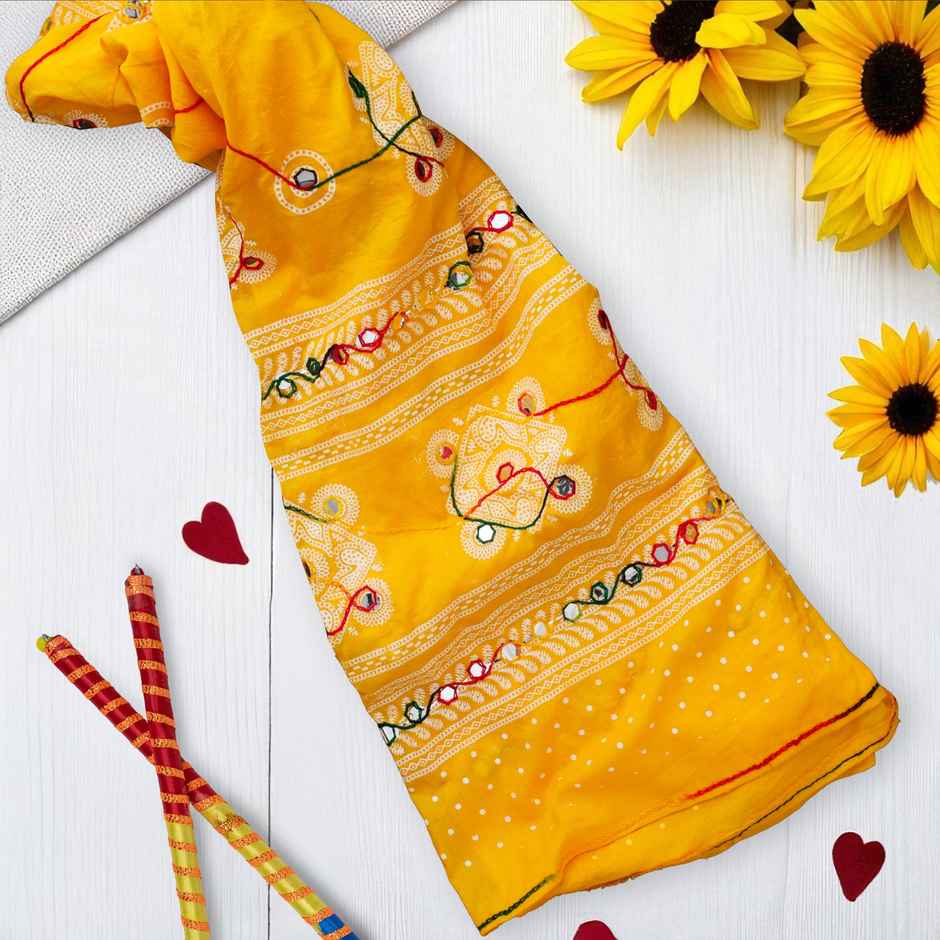 Embroidered Yellow Dupatta | Traditional Thread Work | Happy Mail