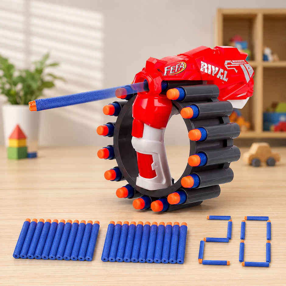 Toyshine Long Range 60ft Pull-Reload Foam Blaster with 20 EVA Bullets & Wrist Target | Toy Gun