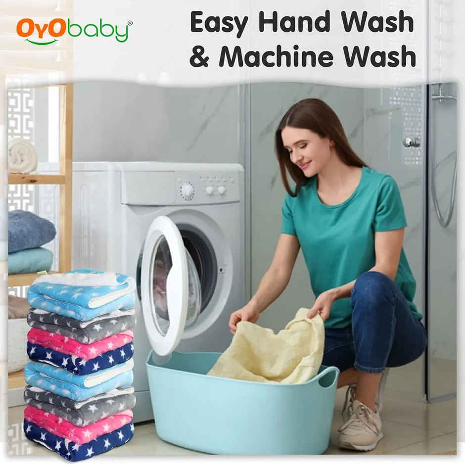 Oyo Baby Blankets Combo For Babies 0-6 Months, , Skin Friendly, Star Dark Blue & Pink