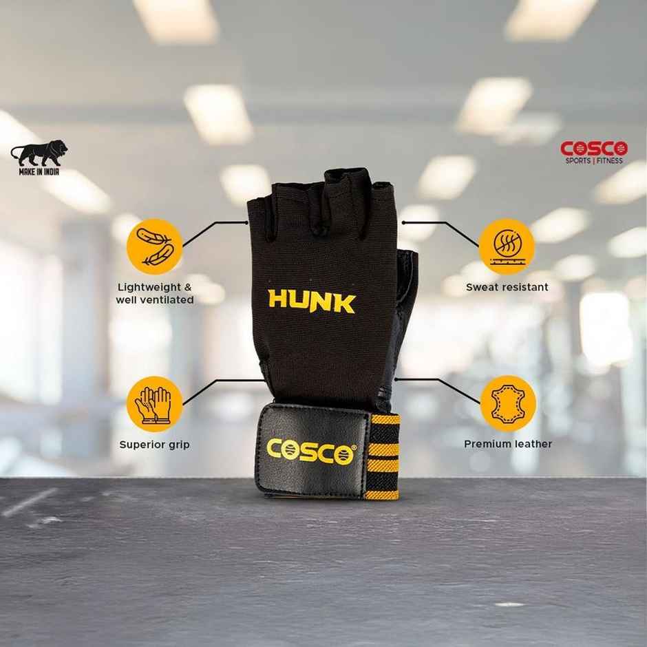 Cosco Gym Gloves - Hunk Large, 2 Pieces Made in India
