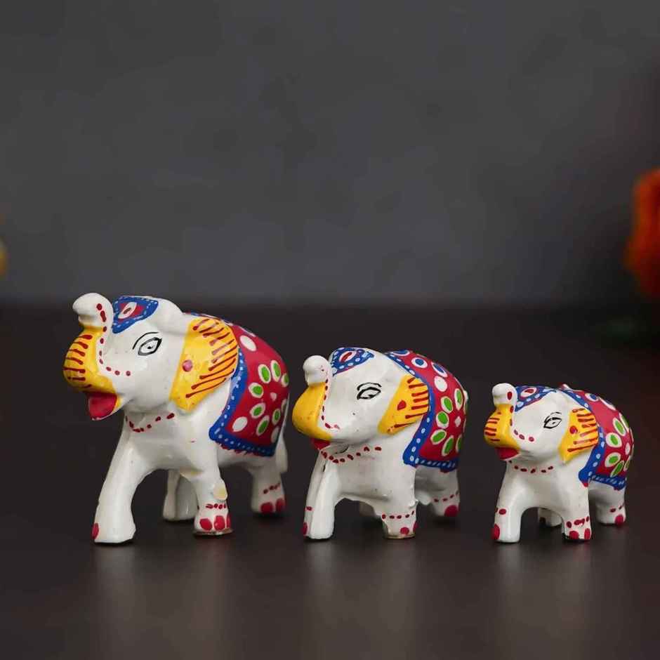 Casacraft Pepperfry Elephant Good Luck Figurine Set | Multicolor Handcrafted Showpieces For Home