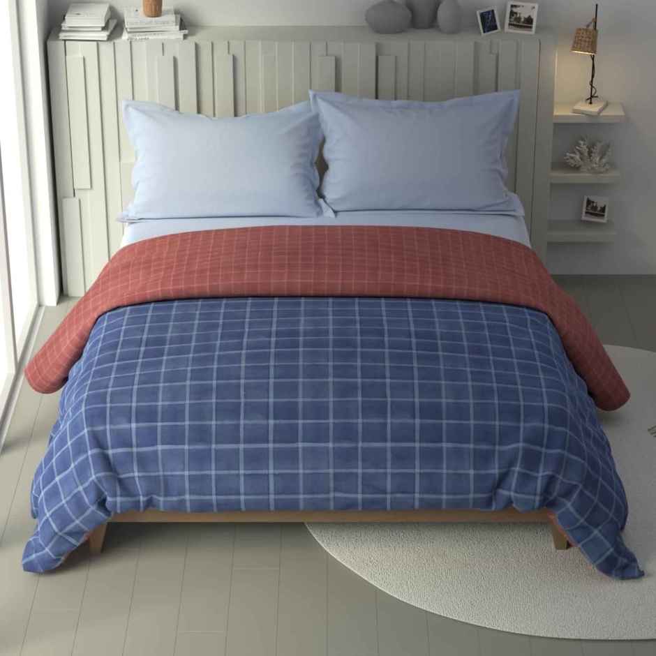 Nautica 100% Premium Cotton Fabric Comforter for All Weather | Double | Ocean Checks | Blue, Coral