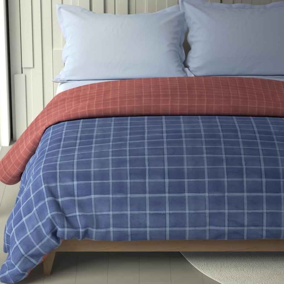 Nautica 100% Premium Cotton Fabric Comforter for All Weather | Double | Ocean Checks | Blue, Coral