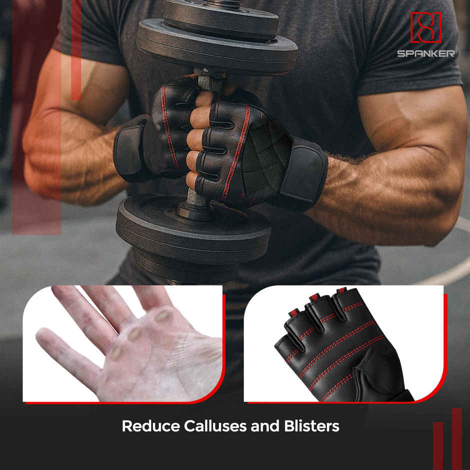 Spanker Sports Regular Gym Gloves for Men, Half-Finger Workout Gloves with Wrist Support