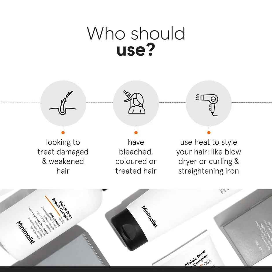 Minimalist 3.5% Maleic Bond Repair Shampoo for Damaged, Dry & Frizzy Hair