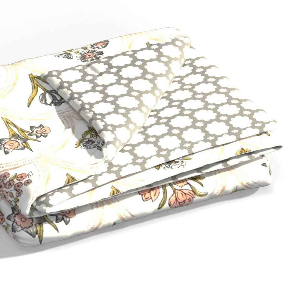 Bianca Extremely Soft Muslin Cotton Dohar With Pure Cotton Single Size | Mezzo Floral-Grey, White