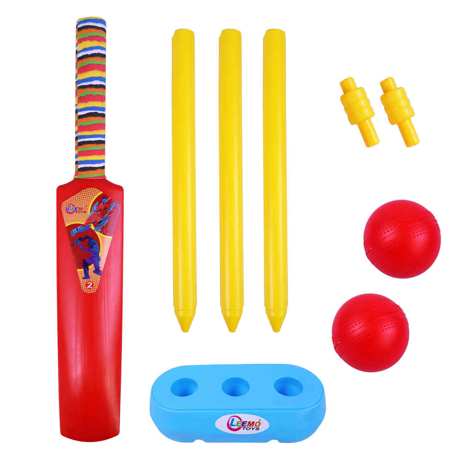 Toyshine Junior Plastic Cricket Set with Bat Size 2, Stump & Ball for Kids 2-4 Years - Assorted