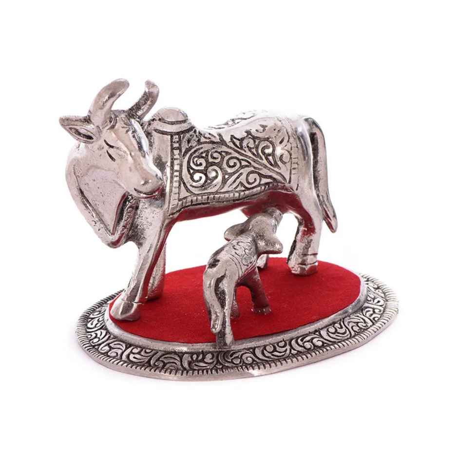eCraftIndia White Metal Cow and Calf