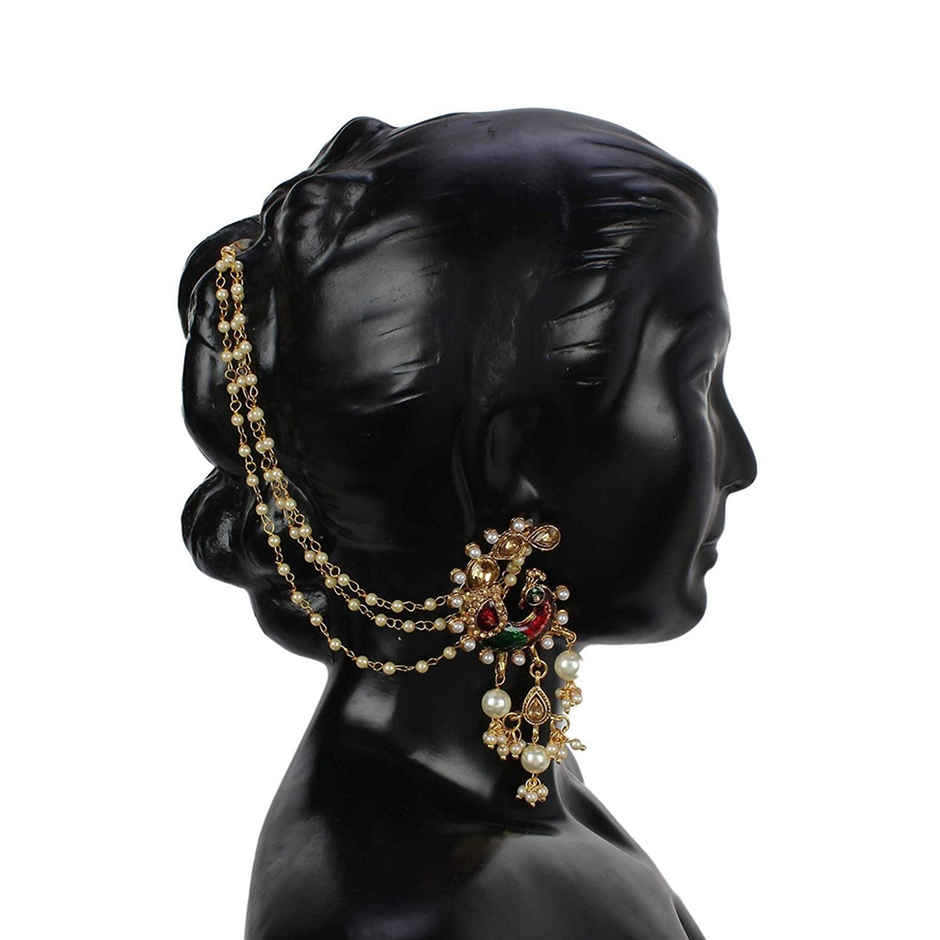 Shining Diva Fashion Bahubali Design Gold Plated Pearl Chain Jhumki Earrings for Women | 10366er