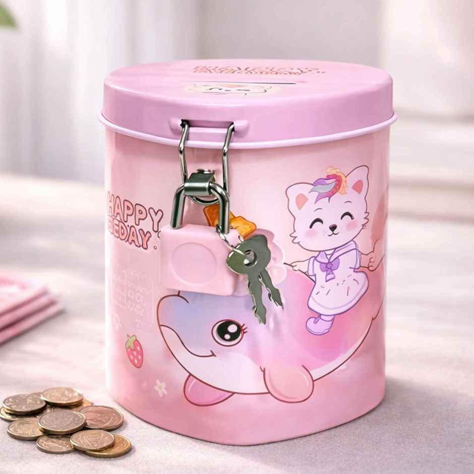 Toyshine Unicorn Cat Metal Piggy Bank with Lock and Key Kids Savings Box