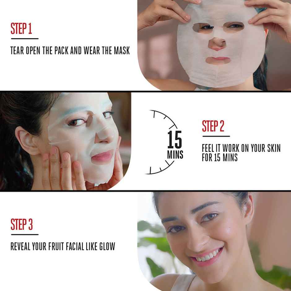 Lakme Blush & Glow Lemon Sheet Mask(25ml), Lakme Blush & Glow Pomegranate Sheet Mask(20ml) & Lakme Blush & Glow Strawberry Sheet Mask(25ml) Combo