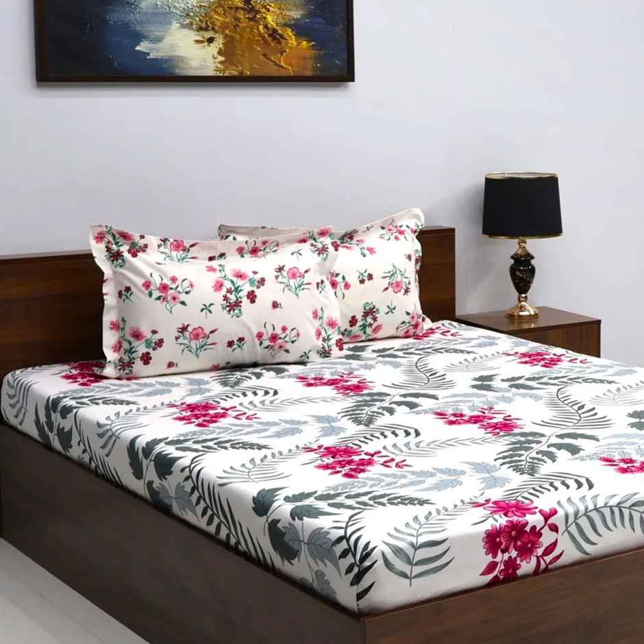 Bombay Dyeing Mimosa 164 Tc Double Size Bedsheet With 2 Pillow Covers - Red