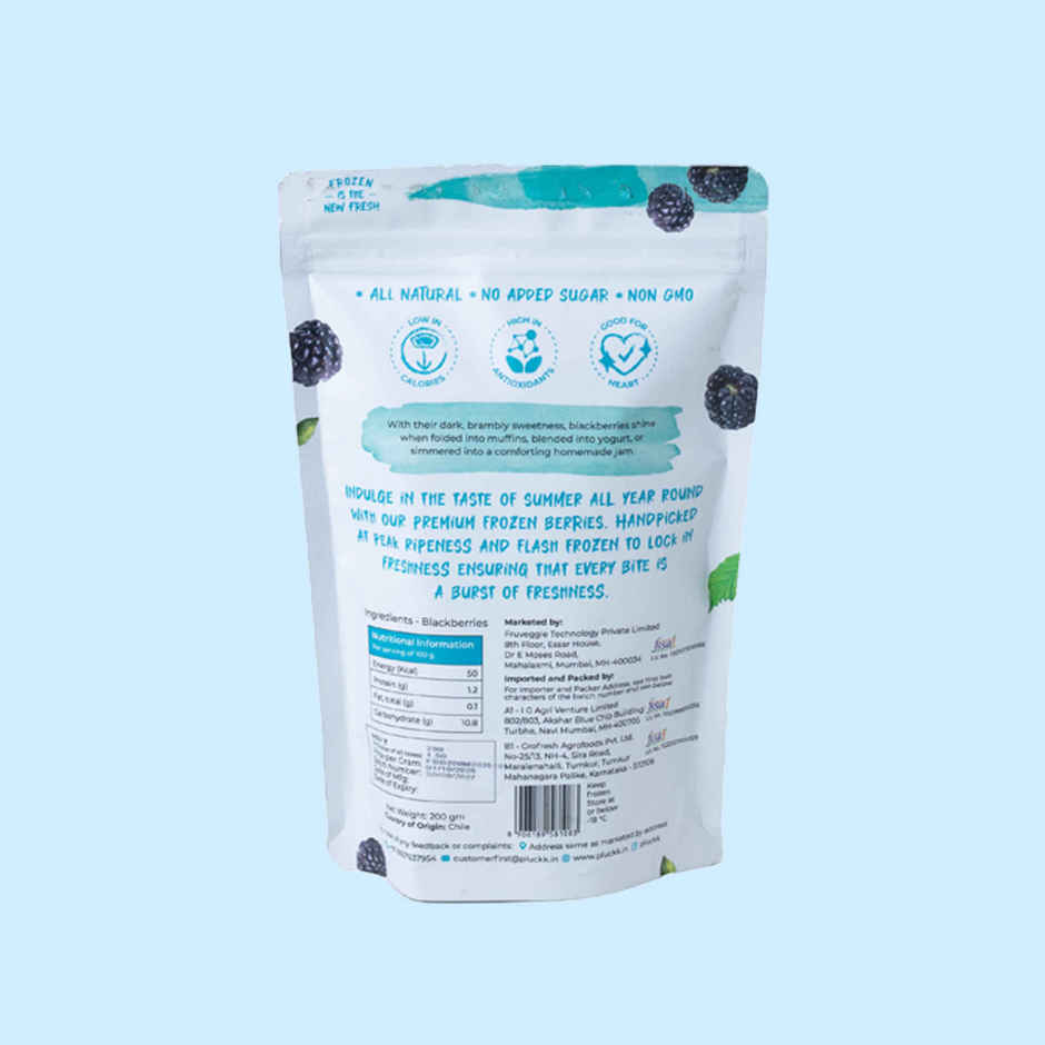 Pluckk Fresh Frozen Blackberry Natural No Added Sugar Non Gmo High Fiber Vitamin Rich Snack