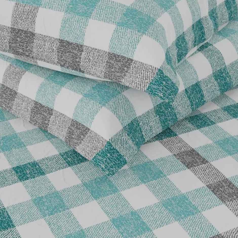 Kopa Extra Smooth Cotton Double Bedsheet With 2 Pillow Covers | Set of 3 | Lopez Checks | Teal