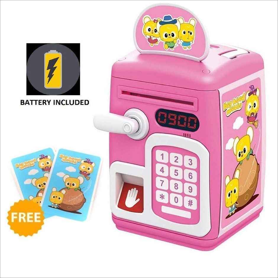 Toyshine Fingerprint Sensor Piggy Bank with Electronic Lock, Pink