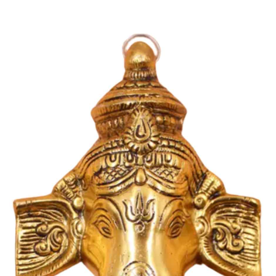 Ganesh With Trunk in Gold Polish Wall Hanging for Main Door | Devnidhi