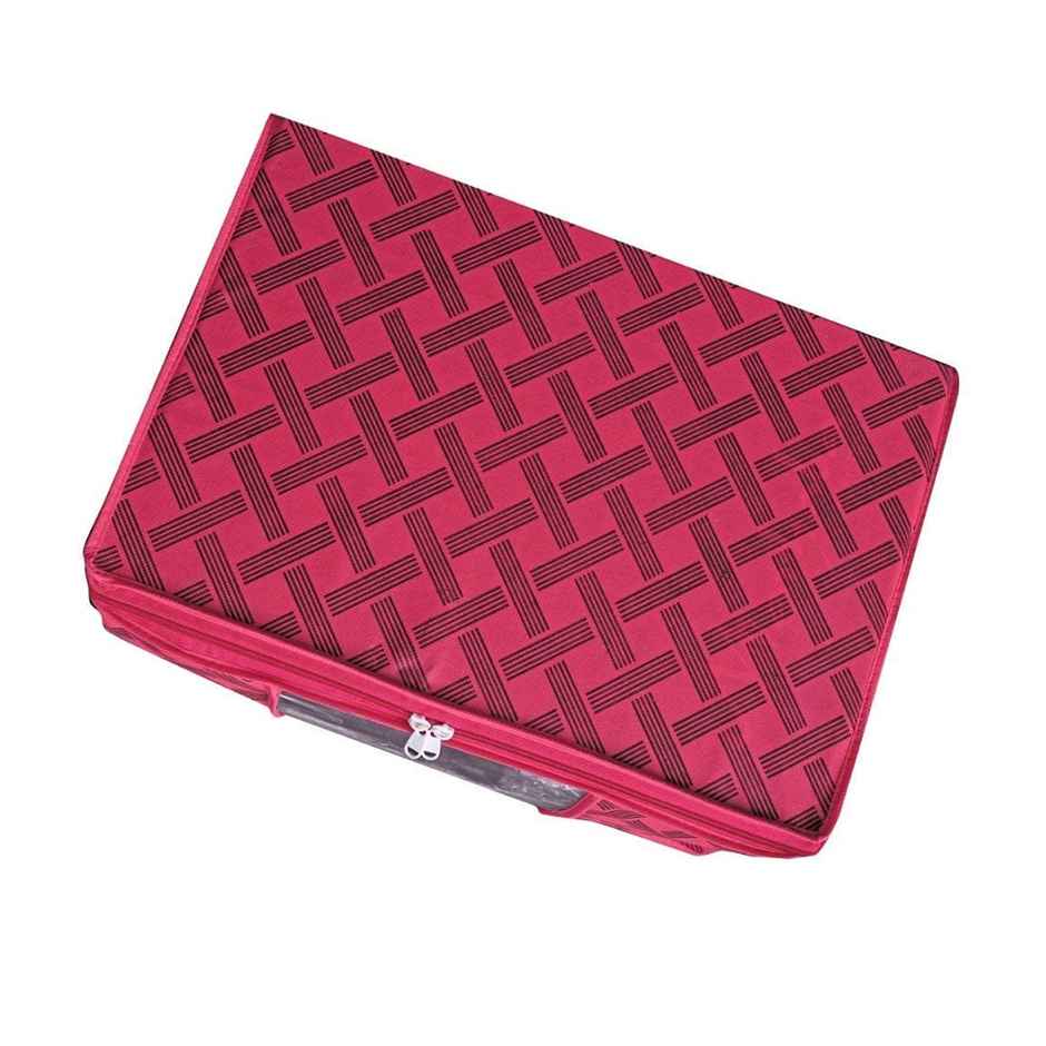 Saree Organizer - Foldable Cover with Zip | Transparent Window | Red Checker