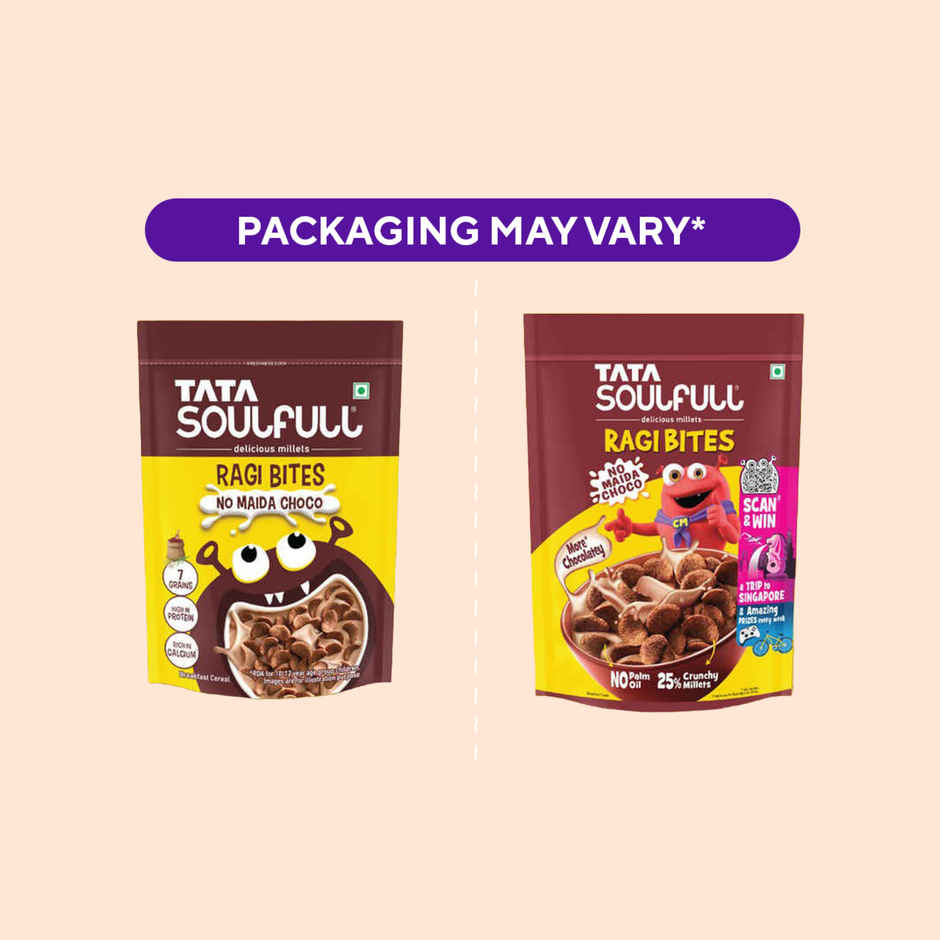 Tata Soulfull Ragi Bites No Maida Choco, Yummy Chocolatey, 7 Grains, Breakfast Cereals