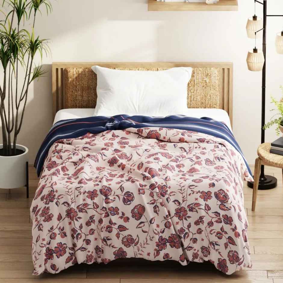 Kopa Super Soft Microfiber Comforter for All Weather | Single Size | Floral | Brick, Blue