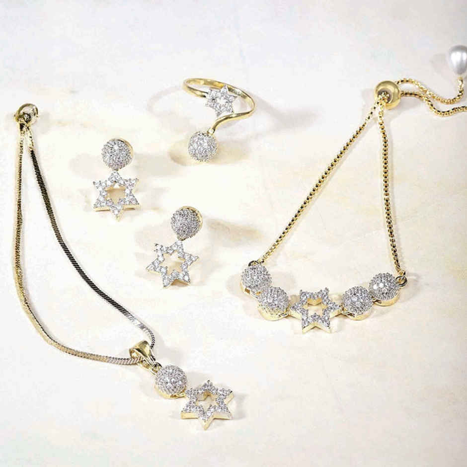 YouBella Jewellery Combo Of Pendant Necklace Earrings Rings And Bracelet for Women (Mix - Combo - 108A)