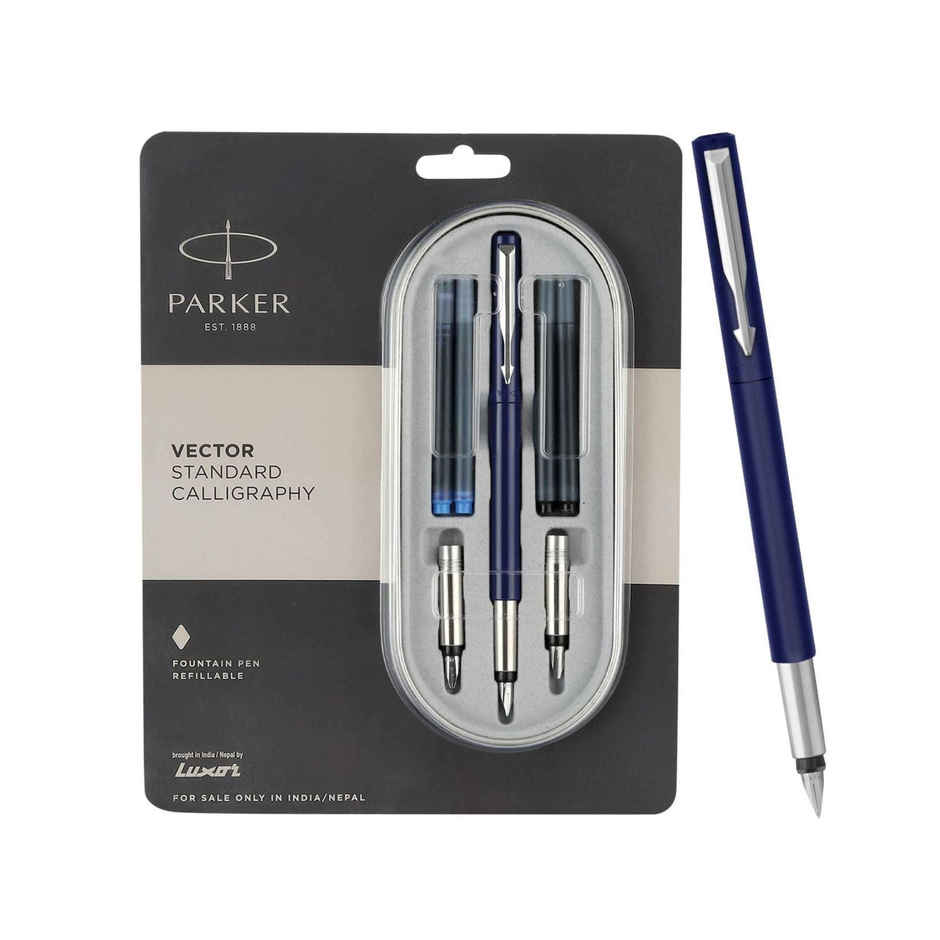 Parker Vector Standard Calligraphy Fountain Pen | Blue Body | Blue Ink | Gift for Teacher