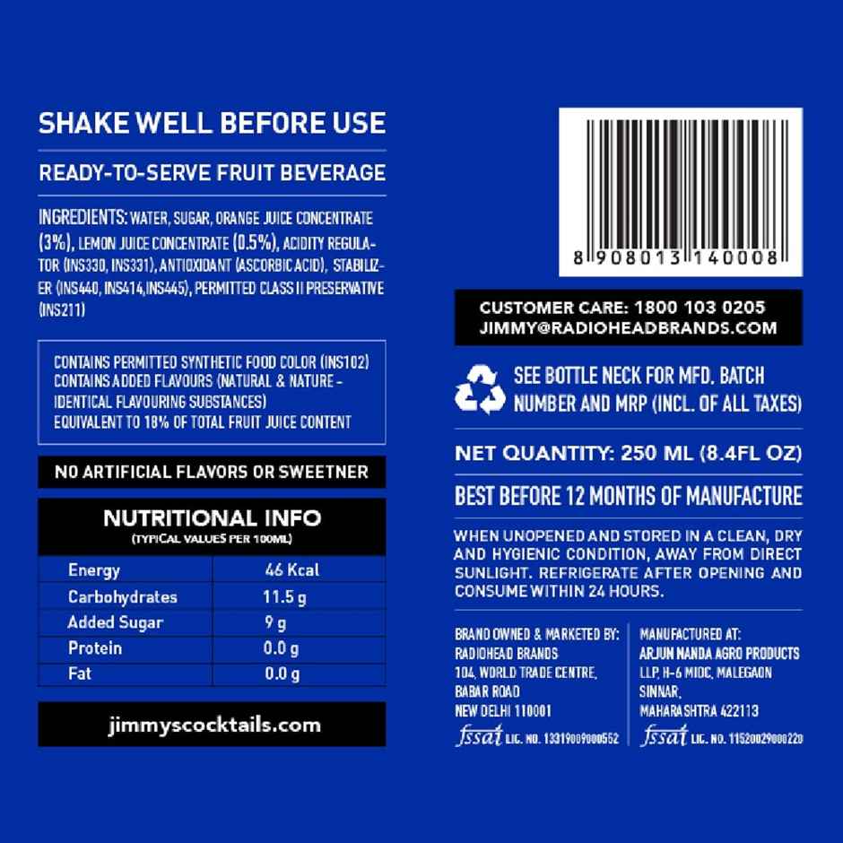 Jimmy's Cocktails Whiskey Sour Assorted Flavoured Cocktail Mixer