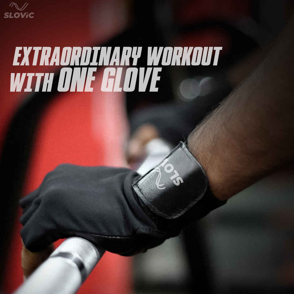 Slovic Leather Gym Gloves for Men & Women Weightlifting & Workout - Black