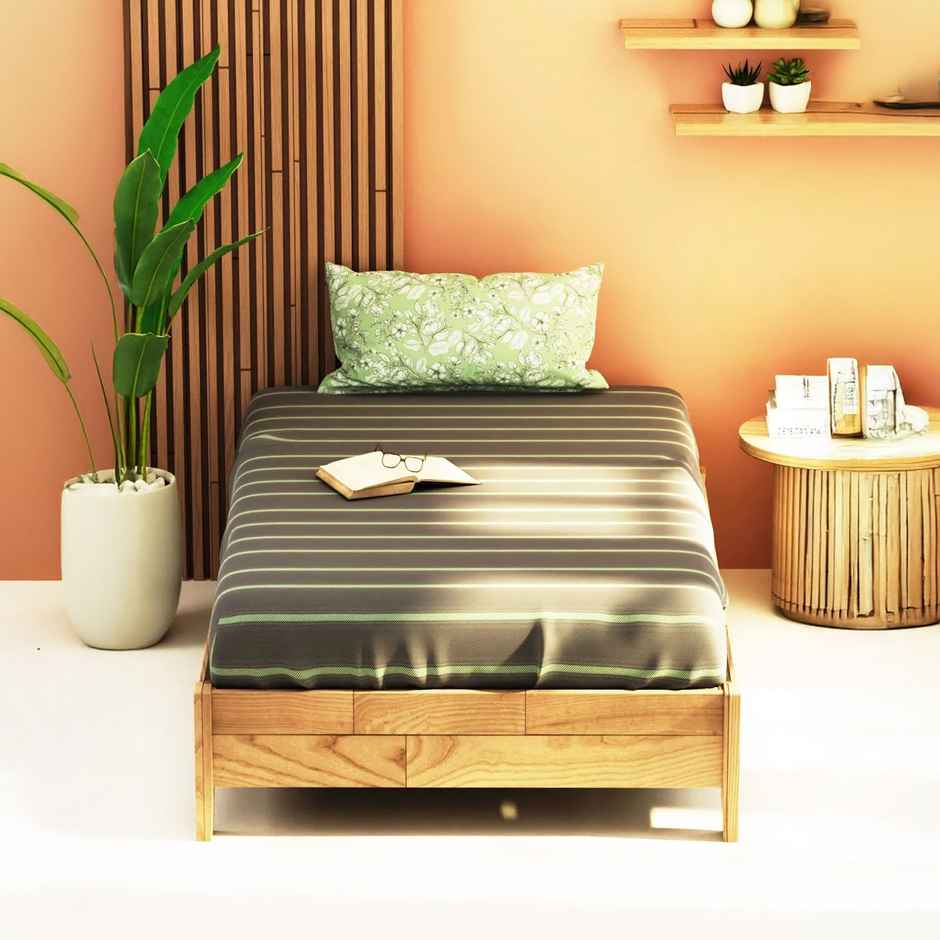 Kopa Extra Smooth Micro Single Bedsheet With 1 Pillow Cover -2pc set (aura) stripe-grey/pistachio