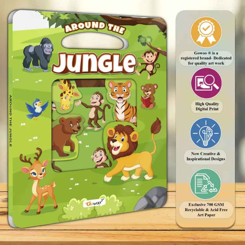 Around the Jungle Window Cut Board Book - Early Learning Picture Board Book | Toddler Learning Book