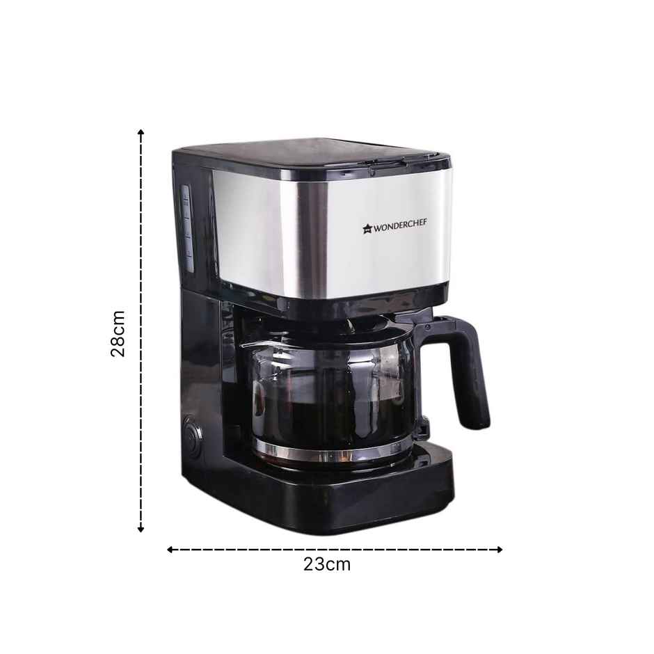 Wonderchef Regalia Pronto Coffee Maker 600W, 750ml Borosilicate Glass Carafe||6 Cups Coffee, Coffee Brewer Machine for Home & Office - Black & Silver