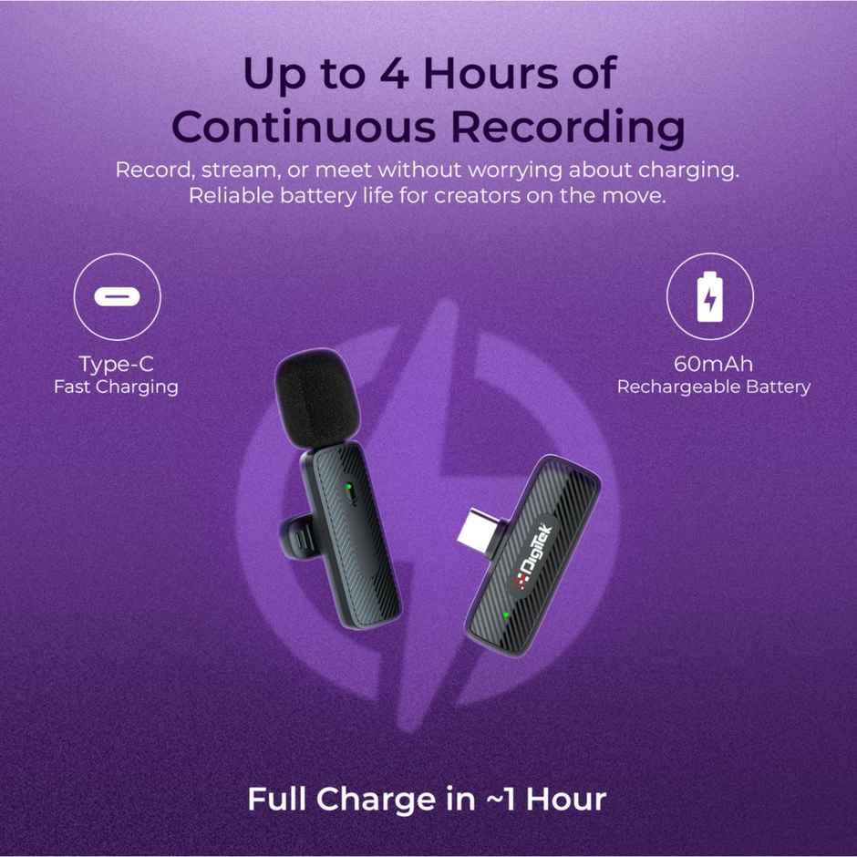Digitek Dwm-008 Pro Wireless Microphone & Receiver With Type-C Connector, 2X Mic System