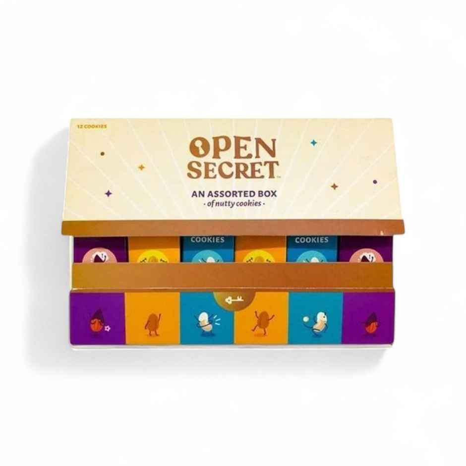 Open Secret Gift Box Dryfruit Chocolate Nutty Cookies With Almonds Cashew & Peanuts