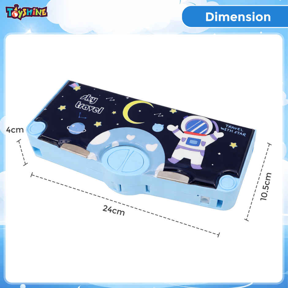 Toyshine Button Enabled Double Compartment Pencil Box-Storages and Sharpner For Kids - Space Blue