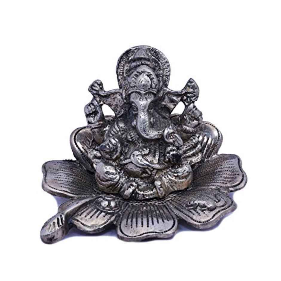 Ganesh Ji Silver Plated Idol on Flower | Devnidhi