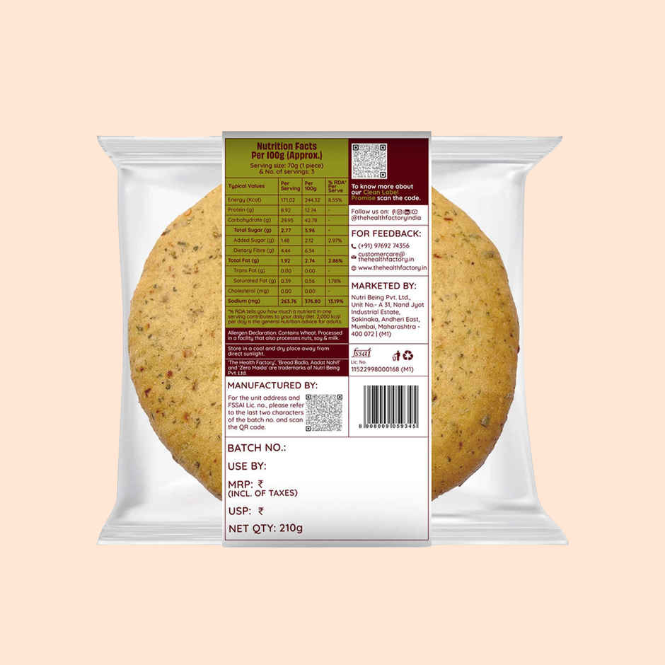 The Health Factory Zero Maida Kulcha Bread | Clean Label, Not Brown