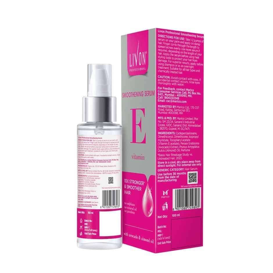 Livon Professional Smoothening Serum for Women & Men | With Vitamin E, Avocado & Almond Oil