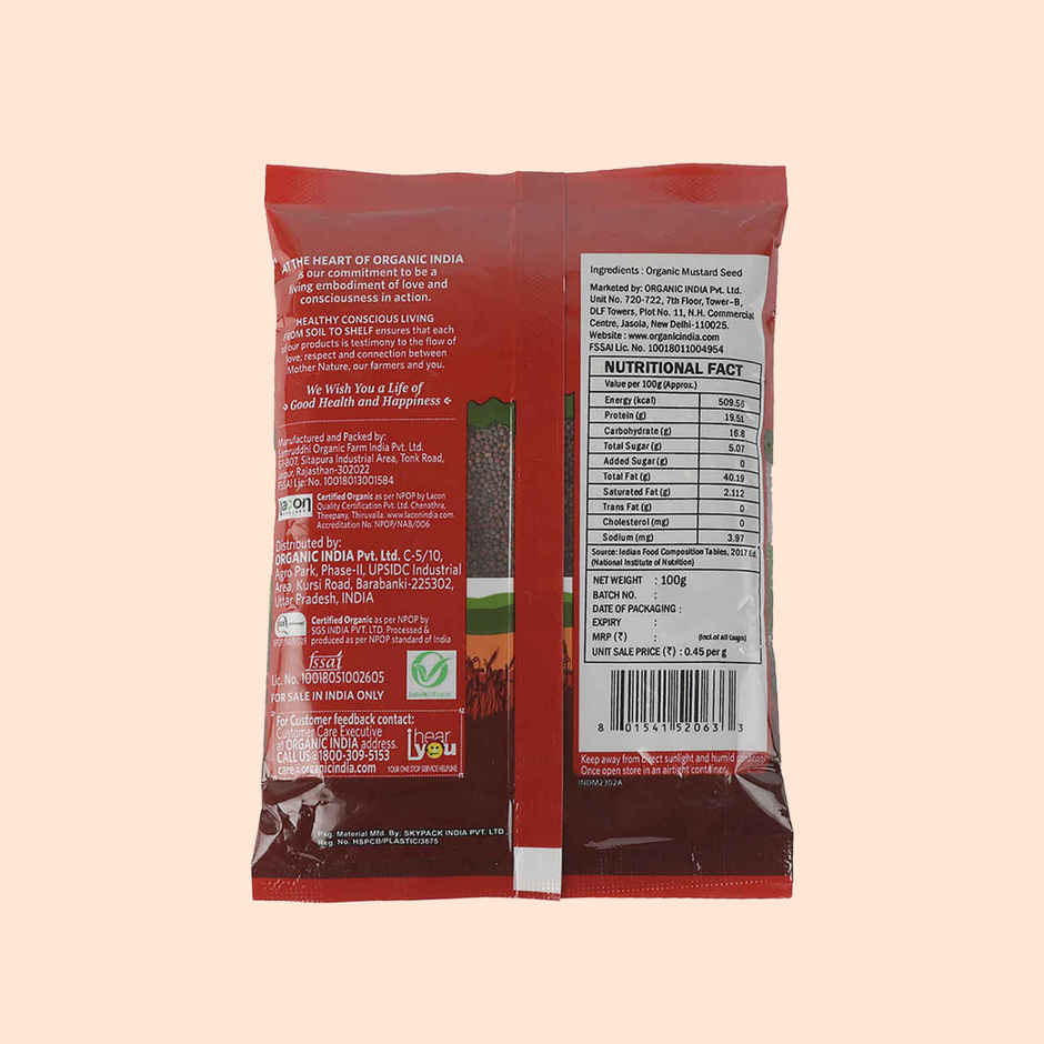 A Tata Product - Organic India Aromatic, Good For Digestion Organic Mustard Seeds