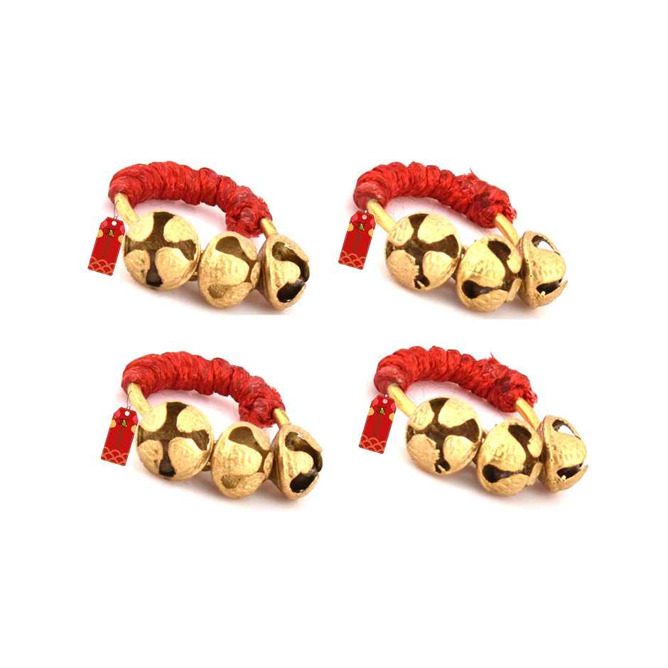 Uapan Brass Ghungroo Kadi Hand Clapping Ring Fingers, Red Pack Of 2 Pair