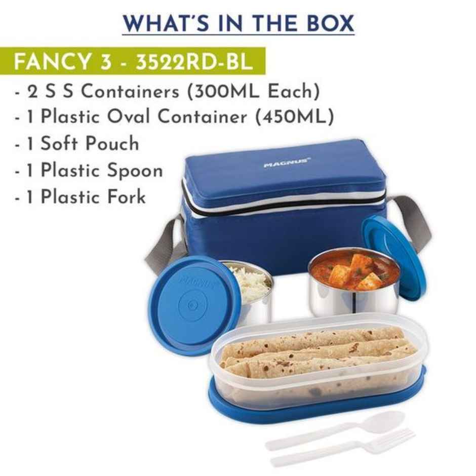 Magnus Fancy 3 Steel Lunch Box Set With Stainless Steel Washable Cover, And Stylish Carry Bag