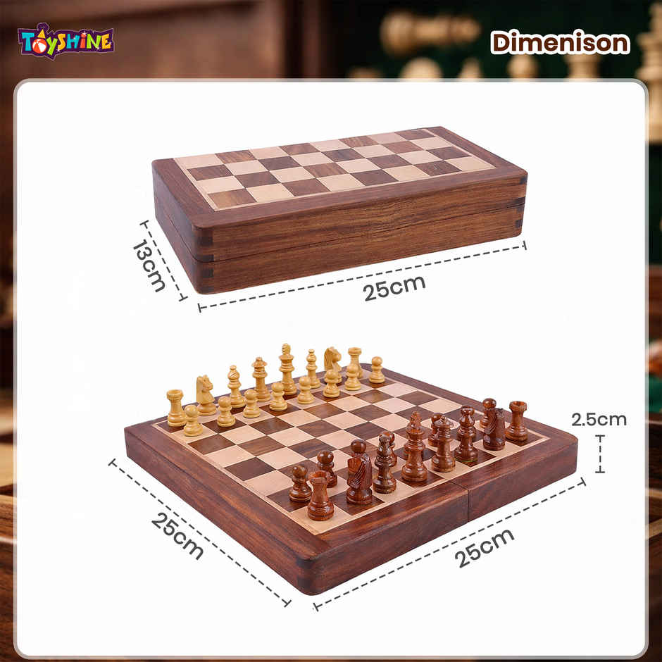  Toyshine 10 X10 Inche Wooden Folding Sheesham Magnetic Chess Handcrafted Portable Queens For Adults & Kid
