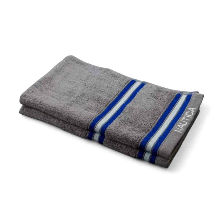Nautica Super Soft Zero Twist 100% Cotton Towel | 2 Pieces | Vintage Crew Stripe Solid Grey