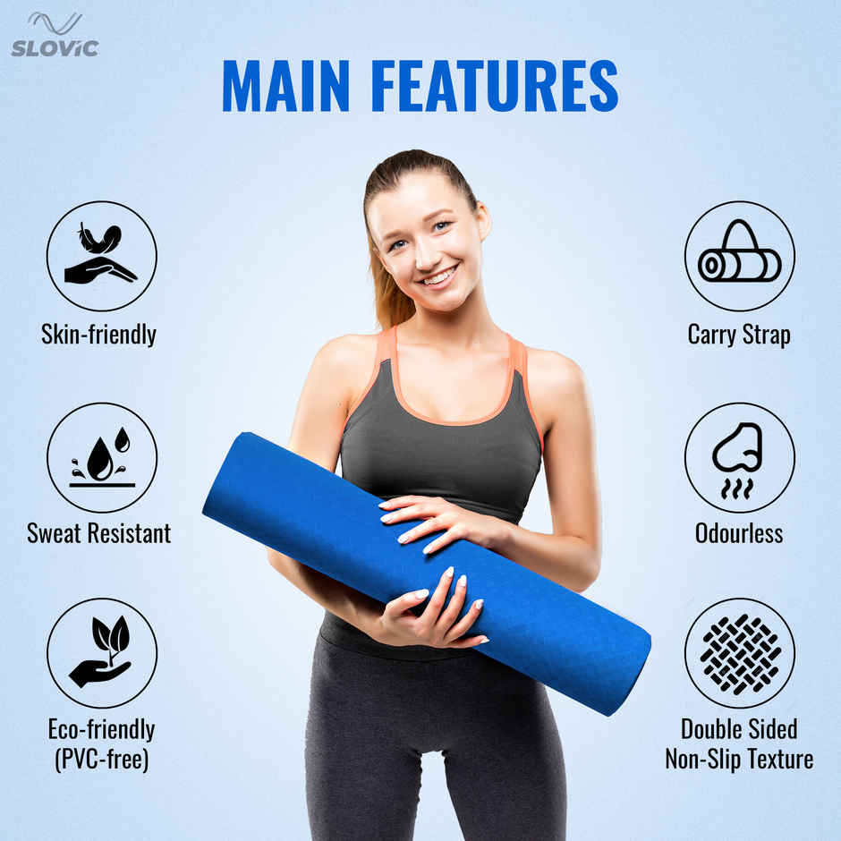 Slovic Yoga Mat EVA 4mm with Strap - Lightweight, Non-Slip Exercise & Fitness Mat for Home & Gym