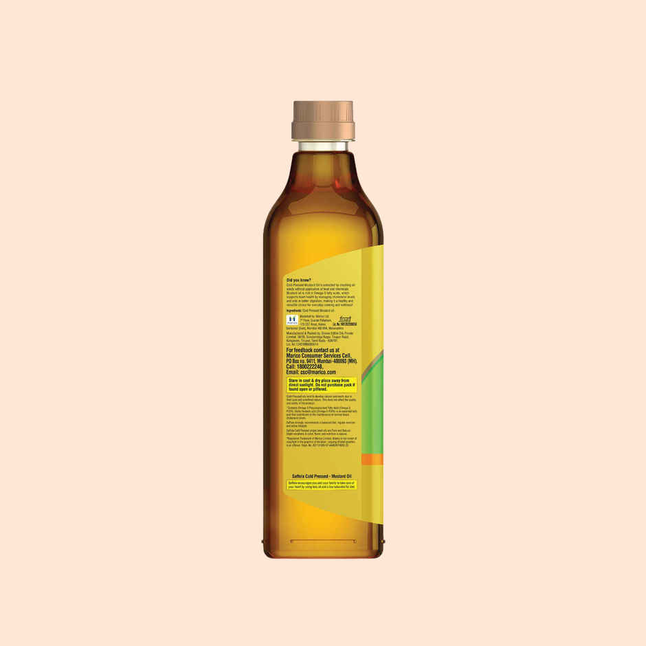 Saffola Cold Pressed Kachi ghani Mustard Oil, 0 trans fat, Unrefined, Chemical free