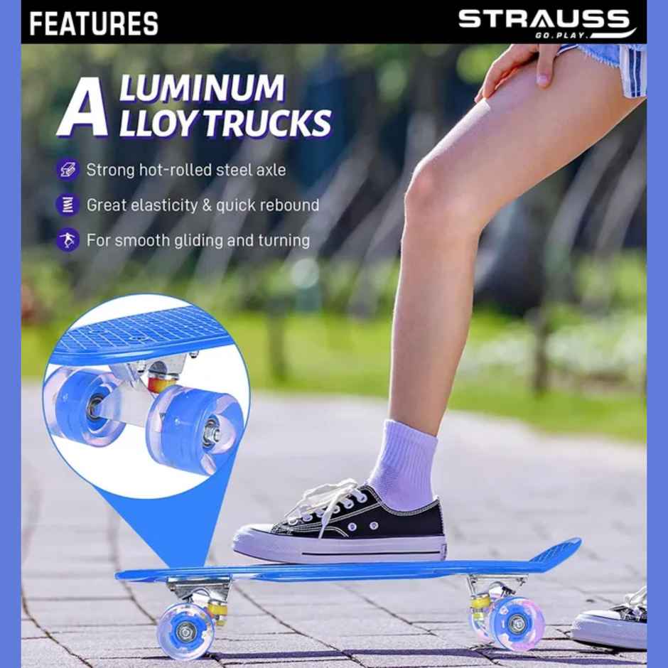 Strauss Cruiser Penny Board with LED Wheels, (Blue)