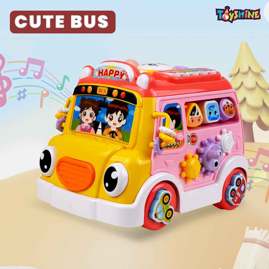 Toyshine 3-in-1 Musical Activity Bus Toy with Shape Sorter | Lights & Montessori Features