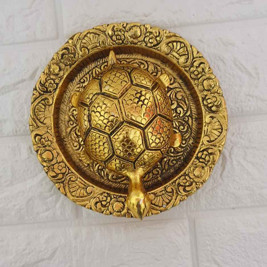 Devnidhii Tortoise/ Turtle/Kachua Big Size on Swastik Plate Vastu Feng Shui in Gold Polish