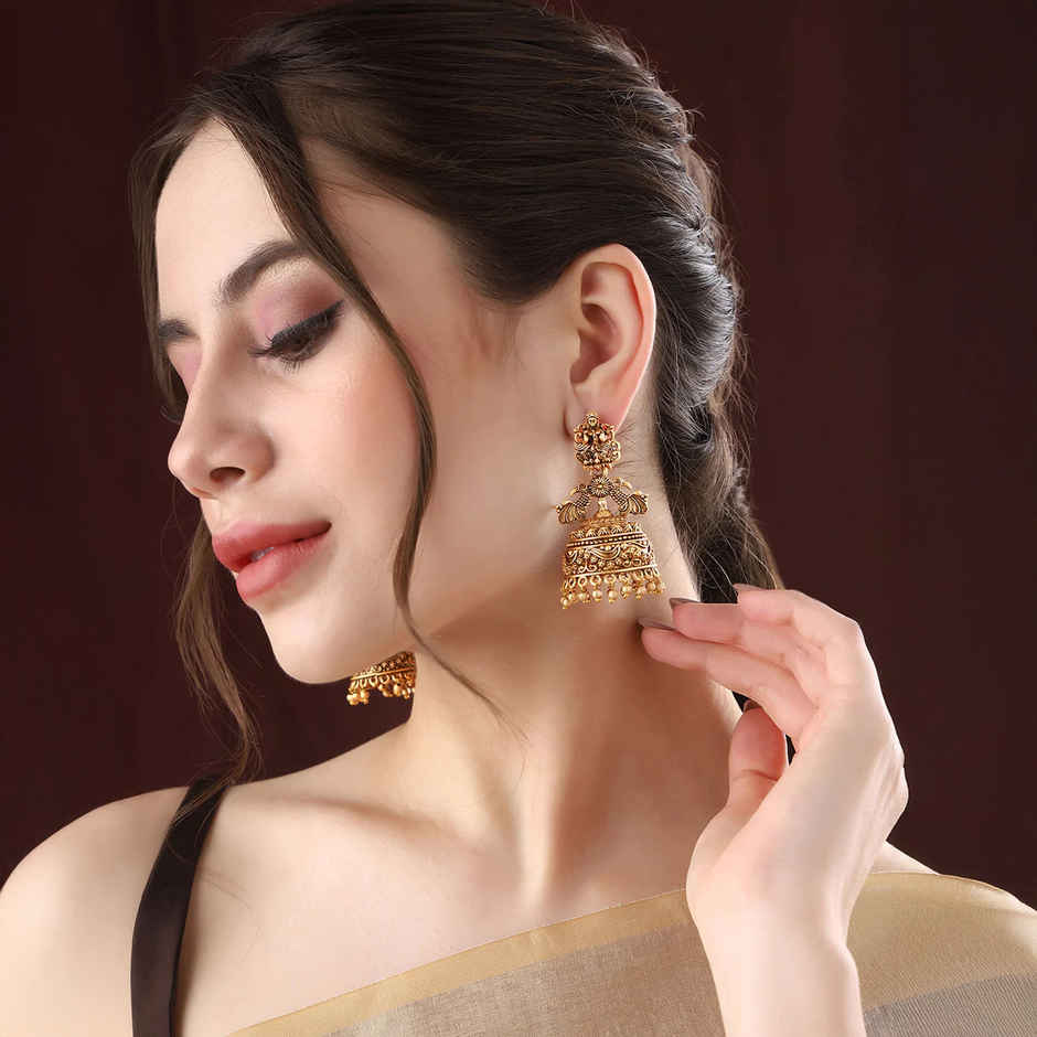 Priyaasi Matte Gold Plated Jhumkas Earrings